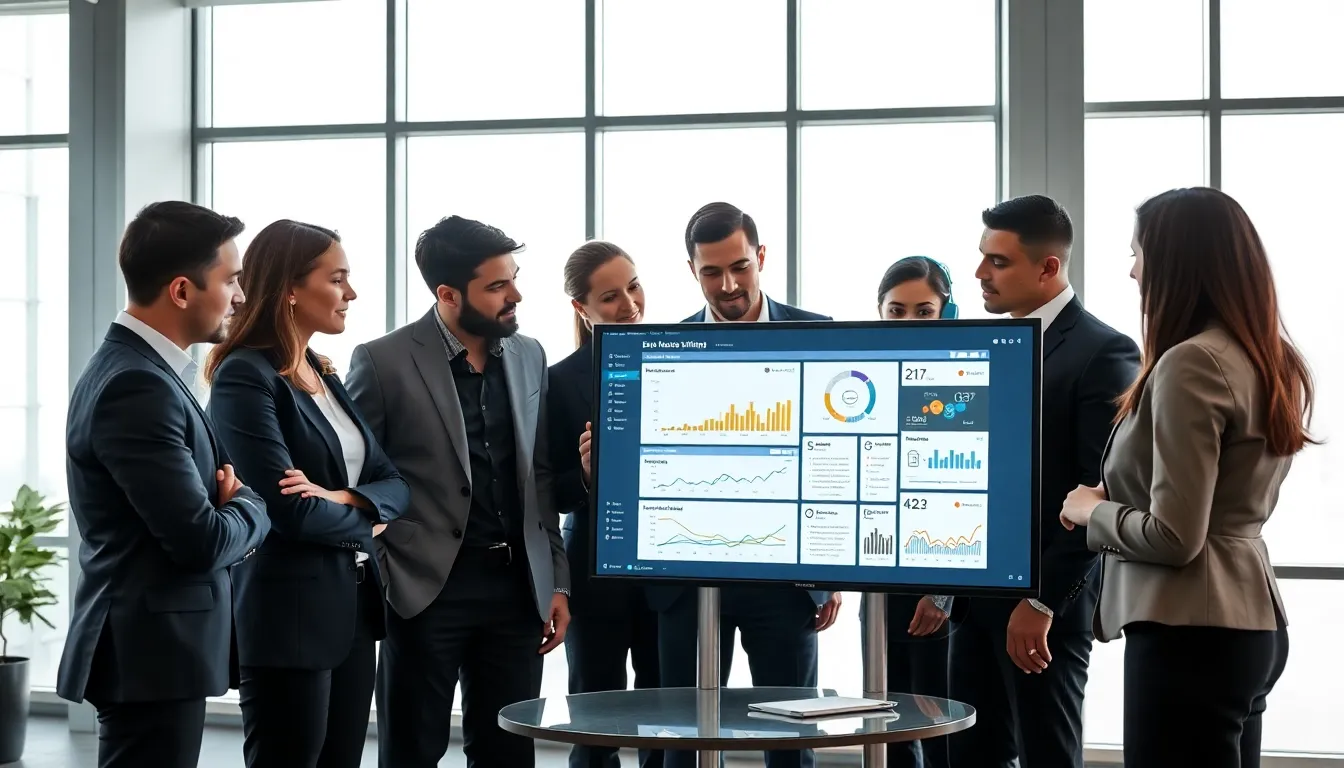 diverse team collaborating with digital analytics in a modern office.