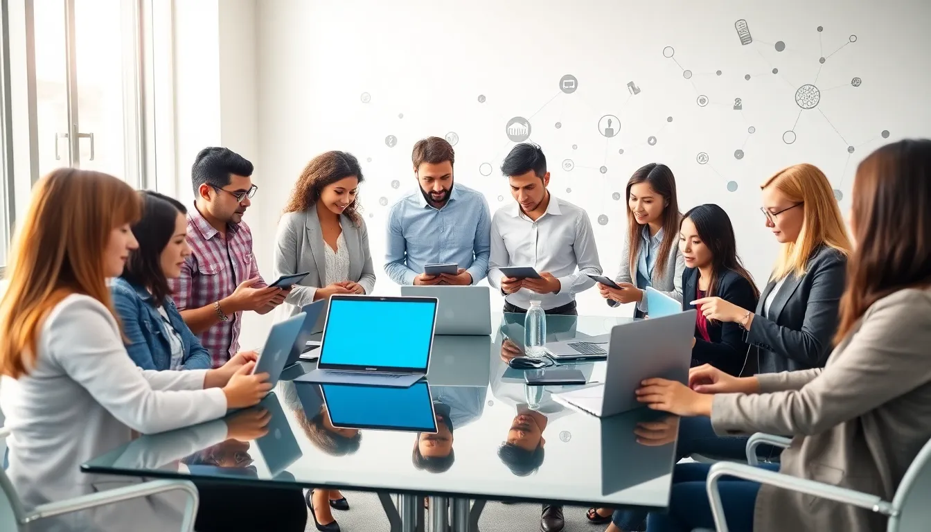 diverse team collaborating in a modern office setting on online entrepreneurship.