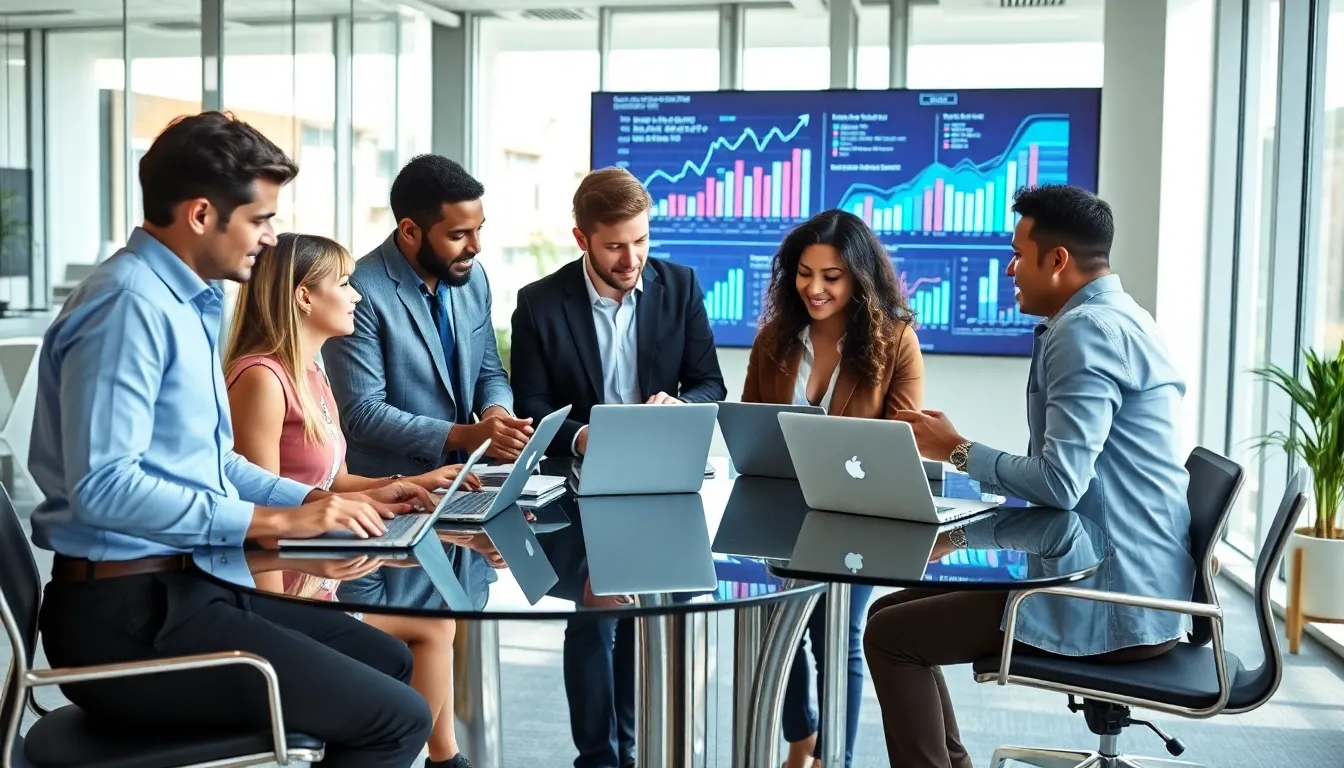 diverse marketing team collaborating in a modern office.